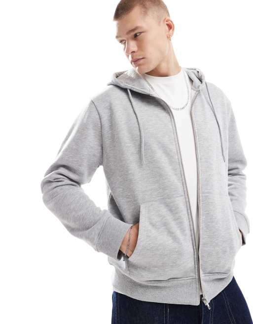 DTT – Ljusgrå, melerad hoodie med dragkedja