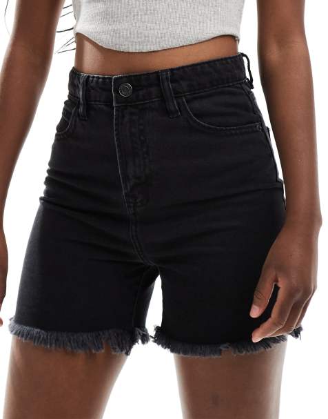 DTT - Longline-denimshorts med rå kanter i sort vask - view 1