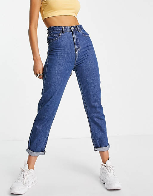DTT Lou mom jeans in mid blue wash 