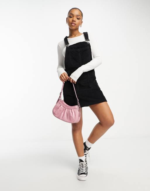 DTT Lucine cord pinafore dress with pockets in black ASOS