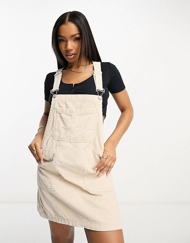 Don't Think Twice - DTT Lucine cord pinafore dress with pockets in ecru