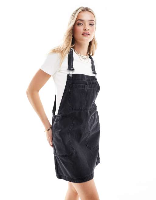 Ladies black denim pinafore dress hotsell