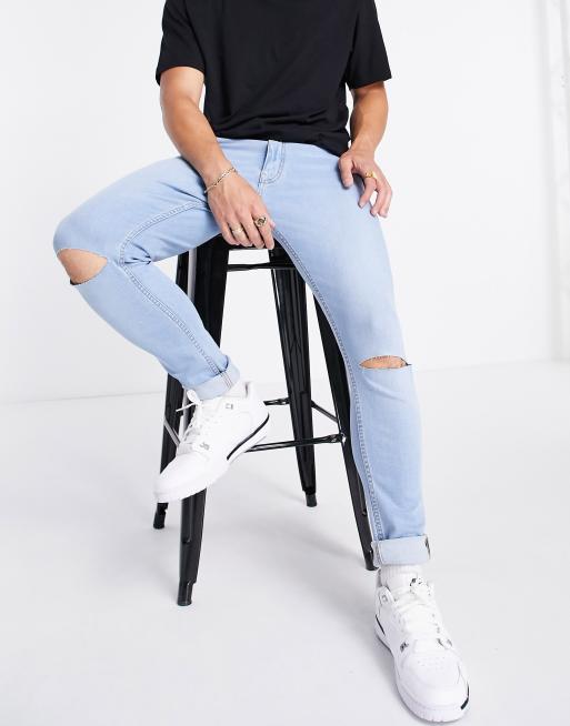 DTT - Lyseblå skinny-jeans med flænger 