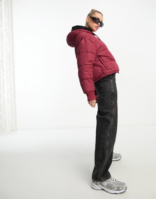 Burgundy puffer hot sale jacket mens