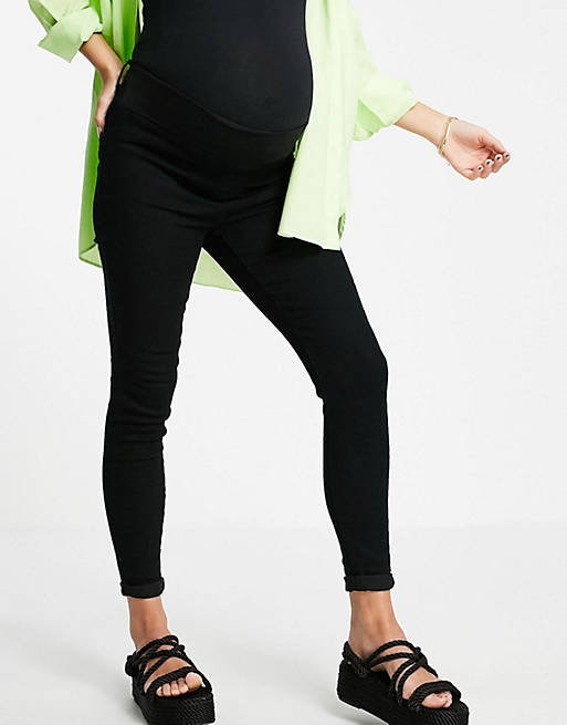 Maternity Chloe underbump disco stretch skinny jeans black ASOS