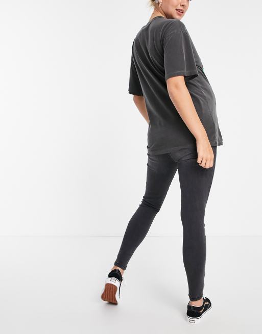 DTT Maternity - Ellie - Skinny-jeans med taljekant under maven i forvasket sort , 2 af 4