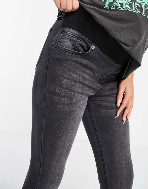 DTT Maternity - Ellie - Skinny-jeans med taljekant under maven i forvasket sort , 3 af 4