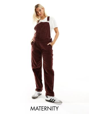 Don't Think Twice DTT Maternity Ivy cord dungarees in brown
