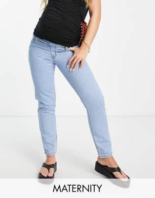 DTT Maternity Lou mom jeans in light blue wash   - ASOS Price Checker