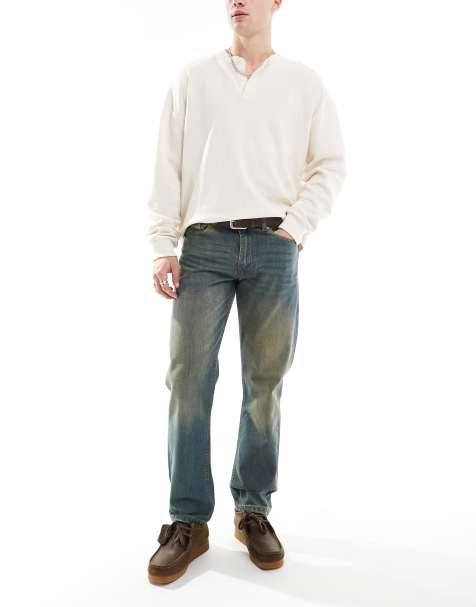 DTT - Mellemblå stive jeans med vintage-toning i lige pasform - view 1