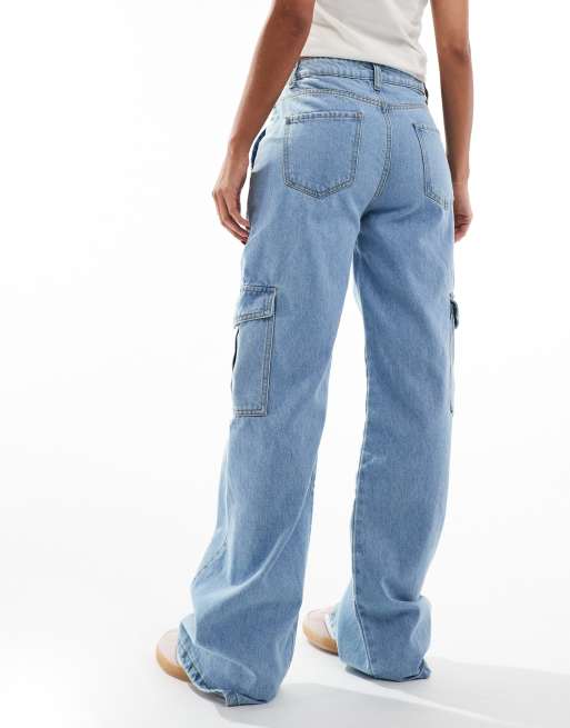 DTT - Molly - Cargo jeans met hoge taille en wijde pijpen in lichtblauw, 2 van 5