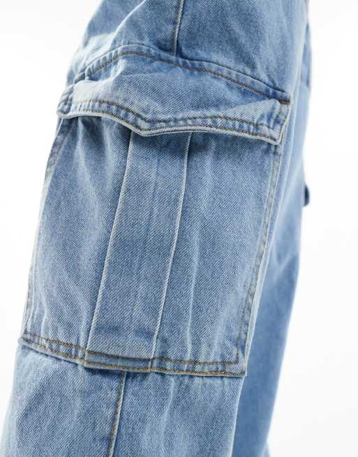 DTT - Molly - Cargo jeans met hoge taille en wijde pijpen in lichtblauw, 3 van 5