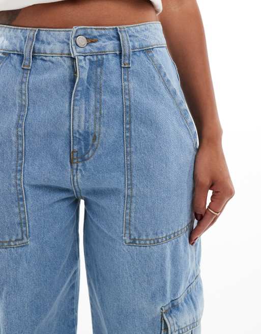 DTT - Molly - Cargo jeans met hoge taille en wijde pijpen in lichtblauw, 5 van 5