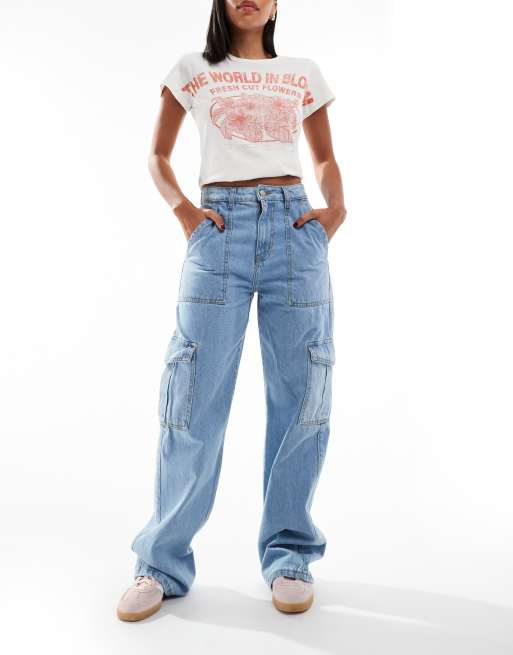 DTT - Molly - Jean cargo large à taille haute - Bleu clair délavé, 4 de 5