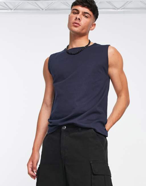 DTT - Mouwloos T-shirt in marineblauw 