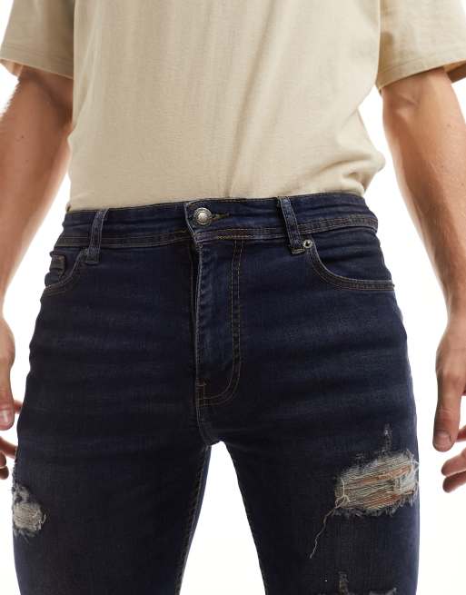 DTT - Mørkeblå jeans i skinny fit med stretch og flænger, 5 af 5