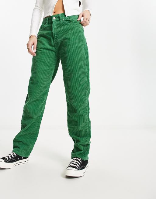 Pantaloni dritti in velluto a coste Donna, Verde