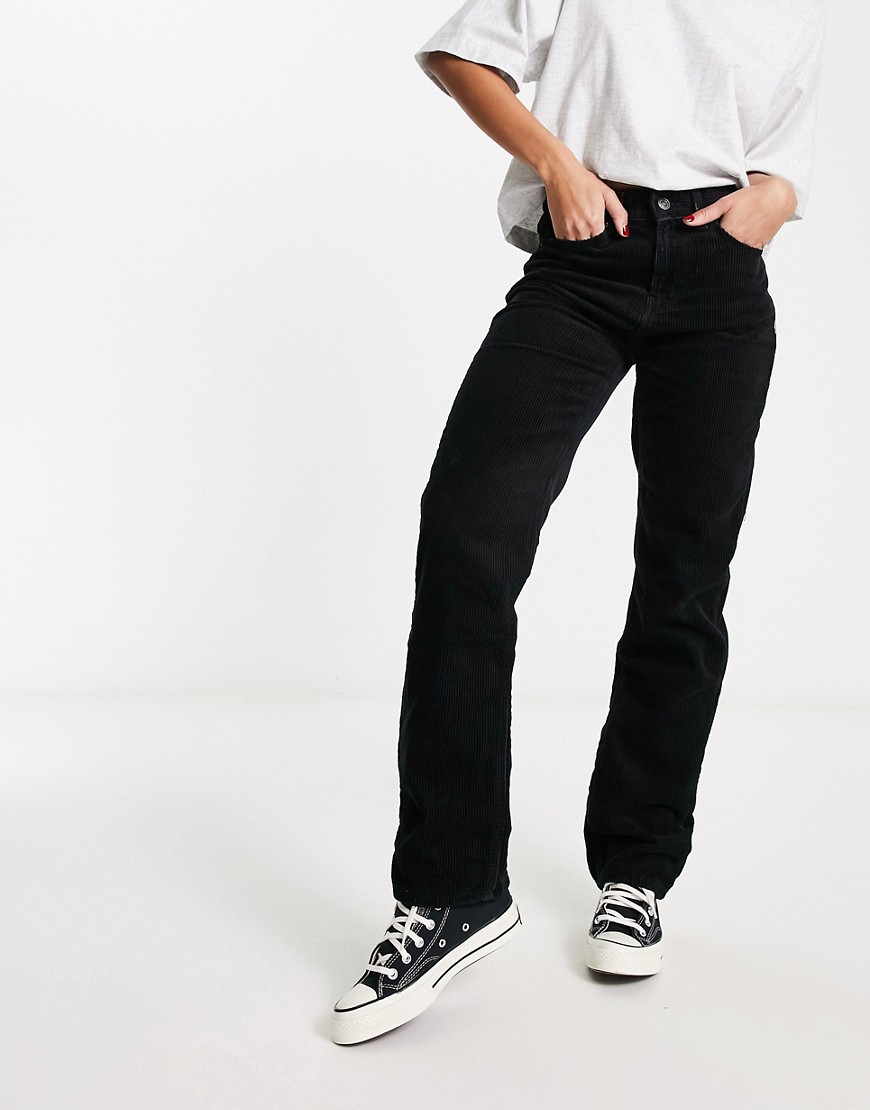 DTT Olive straight leg cord trousers in black