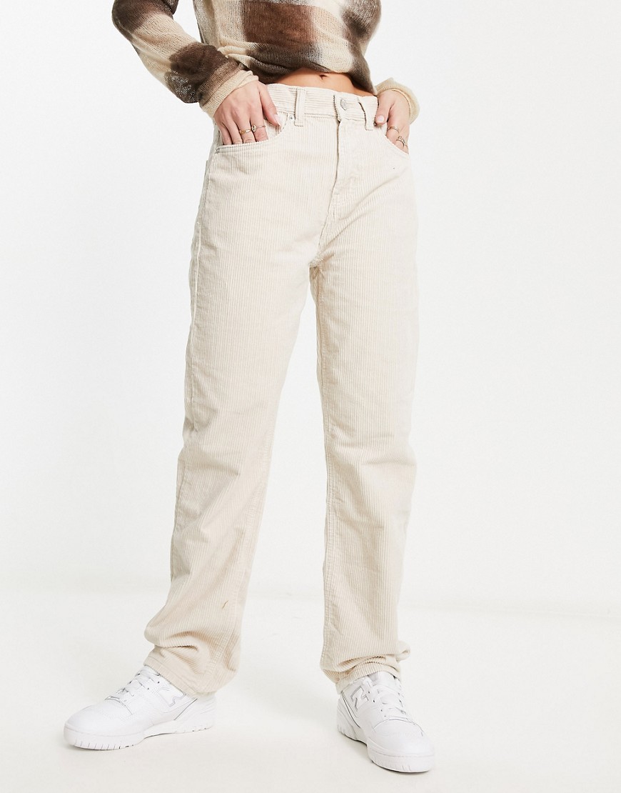 DTT Olive straight leg cord trousers in ecru-White