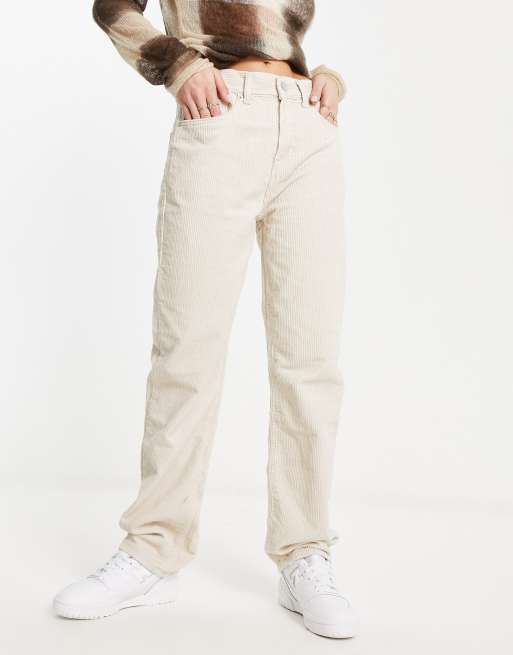 DTT Olive straight leg cord trousers in ecru | ASOS