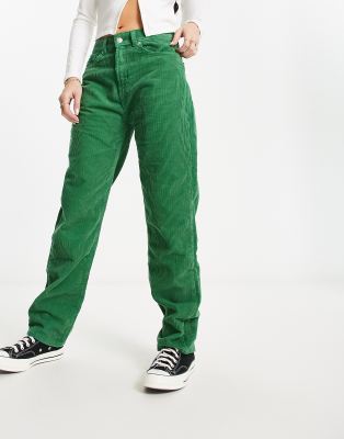 DTT Olive straight leg cord trousers in green | ASOS