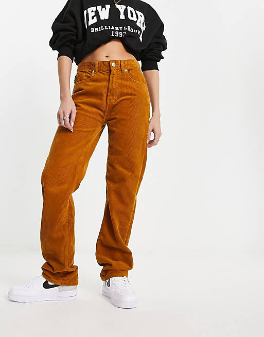 DTT Olive straight leg cord trousers in tan | ASOS