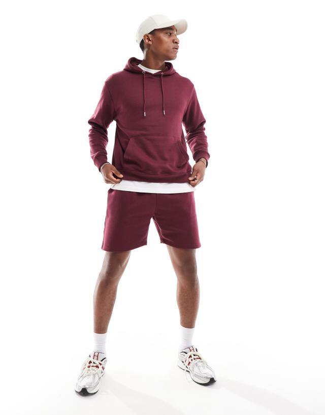 Don't Think Twice - DTT overhead hoodie & jersey short set in burgundy