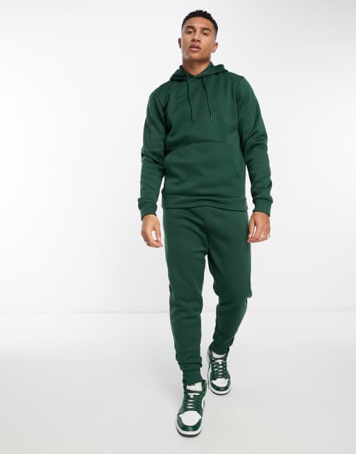 DTT overhead hoodie jogger tracksuit set in dark green