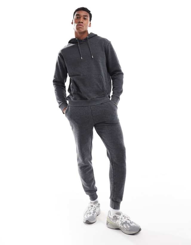 Don't Think Twice - DTT overhead hoodie & jogger tracksuit set in washed black