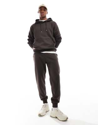 DTT overhead hoodie & sweatpants tracksuit set in brown