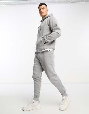 Don't Think Twice Dtt Crew Neck Sweatshirt & Sweatpants Tracksuit Set In Light Gray Heather