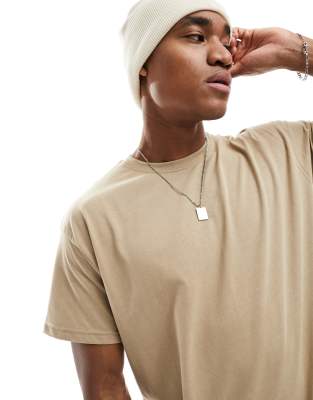 DTT oversized t-shirt in stone - ASOS Price Checker