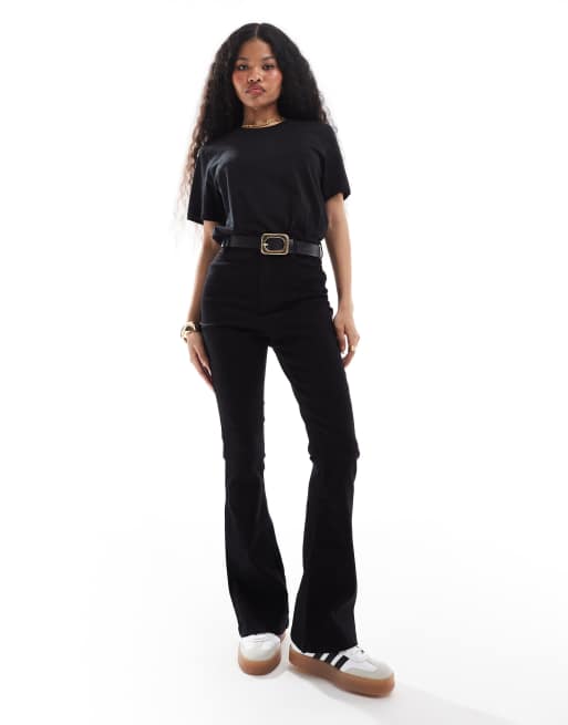 DTT Petite – Bianca – Czarne jeansy dzwony z wysokim stanem