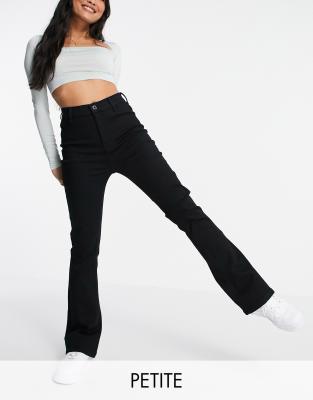 DTT Petite - Bianca - Disco-Jeans in Schwarz mit hohem Bund und weitem Bein