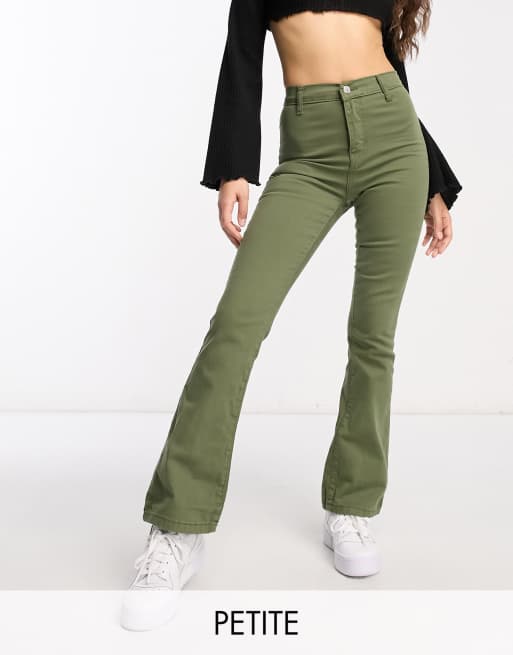 DTT Petite - Bianca - Discojeans met wijde pijpen en hoge taille in kaki