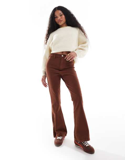 DTT Petite Bianca high waist flared jeans in chocolate brown - view 1