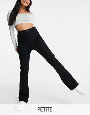 DTT Petite Bianca high waisted flare disco jeans in black