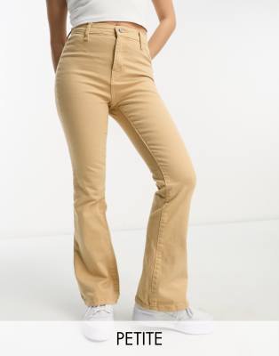 Don't Think Twice DTT Petite Bianca high waisted wide leg disco jeans in camel-Neutral