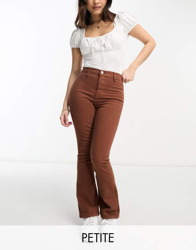 Don't Think Twice - DTT Petite Bianca high waisted wide leg disco jeans in chocolate