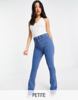 Don't Think Twice DTT Petite Bianca high waisted wide leg disco jeans in mid blue