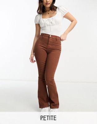 DTT Petite Bianca high waisted wide leg disco jeans in chocolate - ASOS Price Checker