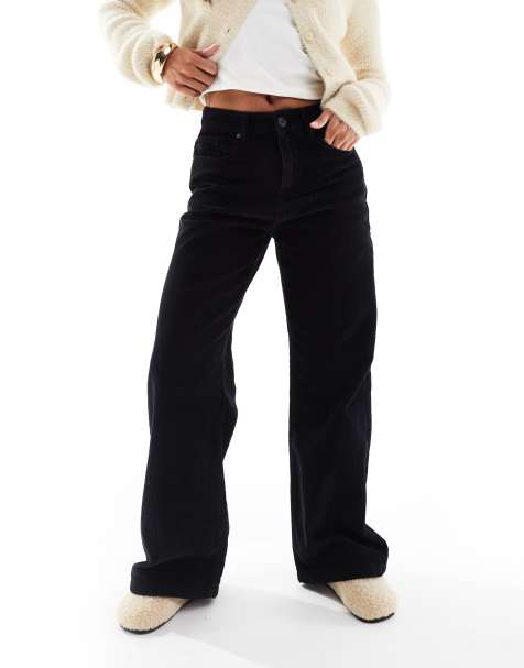 DTT Petite - Broek met wijde pijpen van corduroy in zwart - view 1