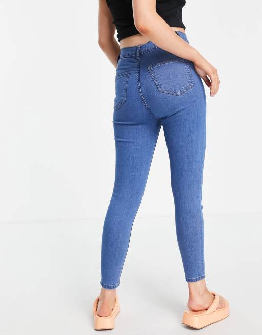 DTT Petite Chloe high waisted disco stretch skinny jeans in mid wash blue , 2 of 4