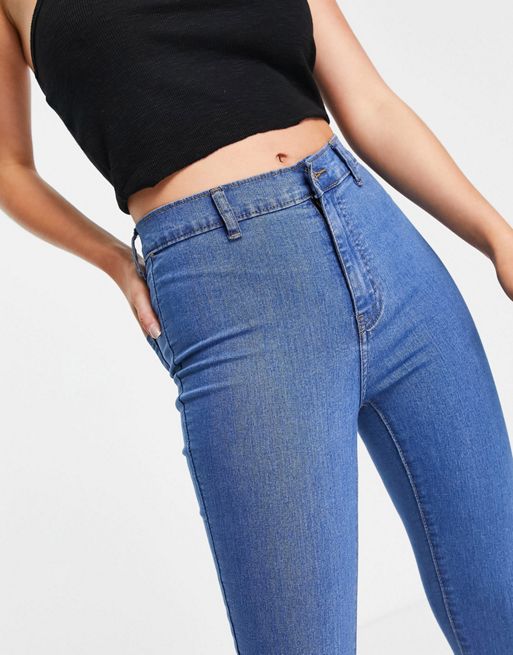 DTT Plus Chloe high waist disco stretch skinny jeans in mid wash blue