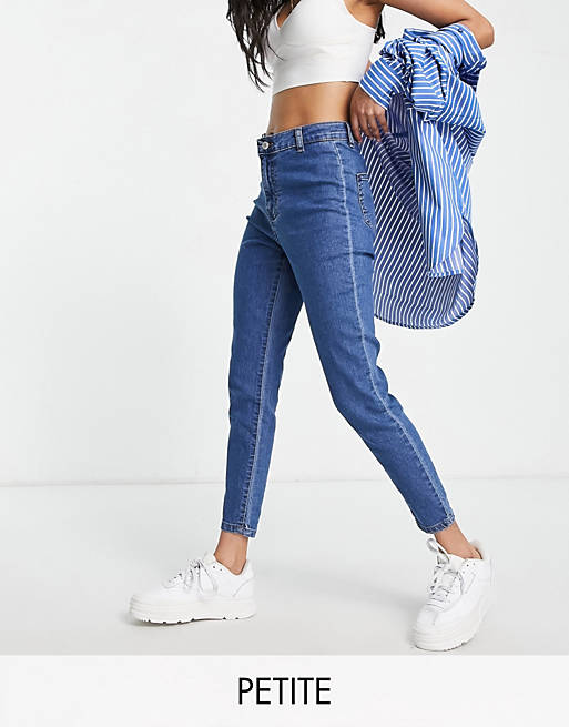 DTT Petite - Chloe - Skinny disco jeans met hoge taille en stretch in blauw met mid-wash  
