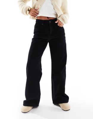 Don't Think Twice DTT Petite cord wide leg trousers in black