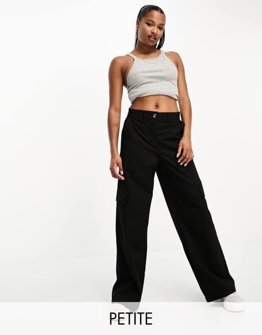 DTT Petite Del high waisted cargo trousers in black