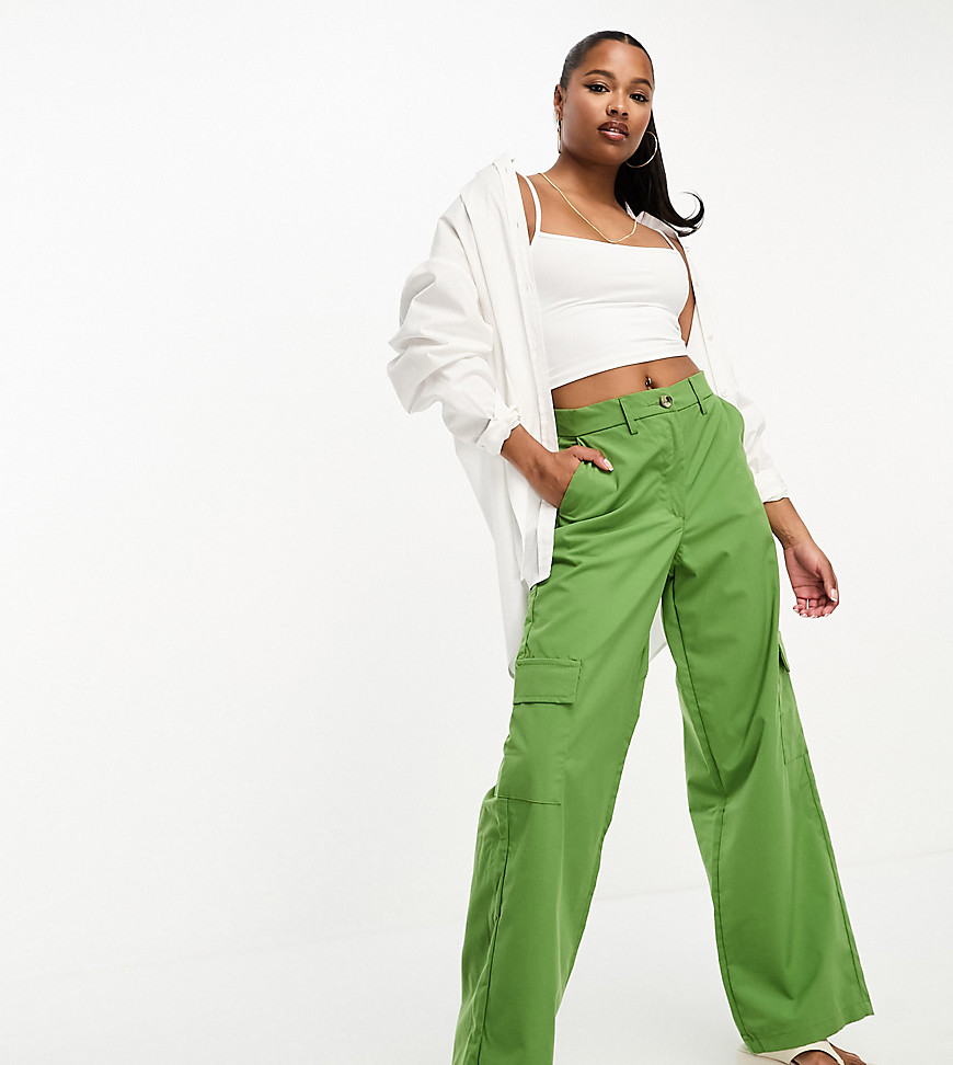DTT Petite Del high waisted cargo trousers in forest green