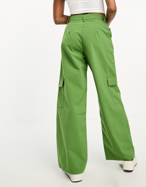 DTT Petite Del high waisted cargo trousers in forest green, 2 of 4