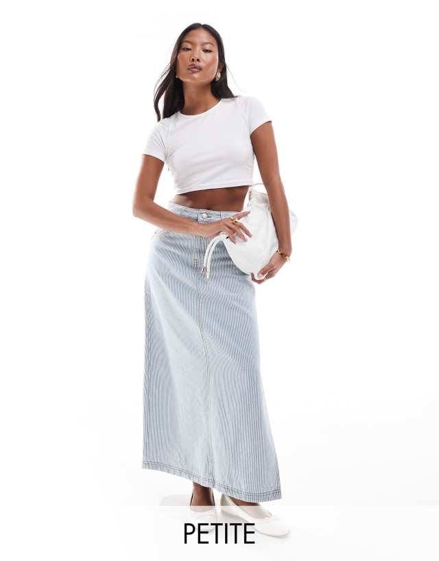 Don't Think Twice - DTT Petite denim maxi skirt in blue stripe with contrast stitching